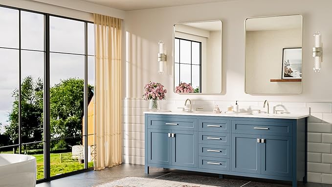 TETOTE Brushed Nickel Mirror 24 x 32 Inch Brushed Nickel Metal Framed Bathroom - Image 8