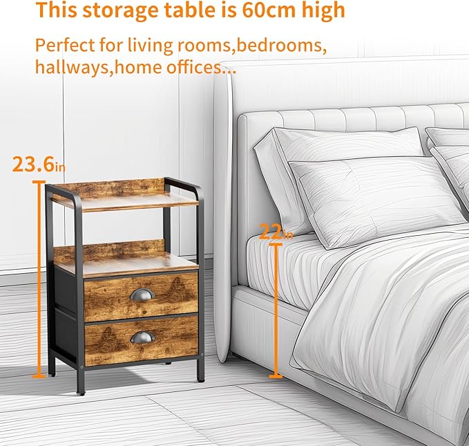Nightstand Bedside Table with 2 Drawers Small Kids Night Stand - Image 2