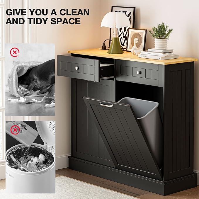 GAZHOME 20 Gallon Double Tilt Out Wooden Trash Cabinet - Image 6
