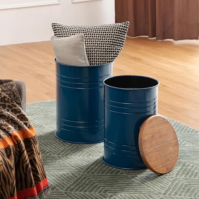 Glitzhome Farmhouse Accent Side Table, Metal Storage Stool Ottoman - Image 7
