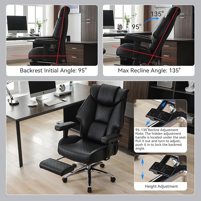 Big and Tall Office Chair with Footrest, PU Leather High Back Executive Office - Image 6