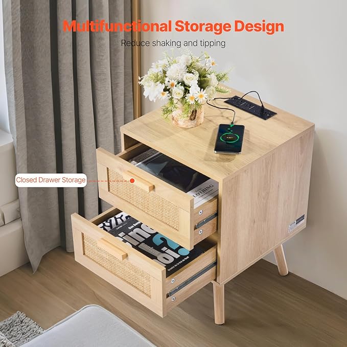 VEVOR Rattan Nightstand, Boho Bedside Table - Image 5