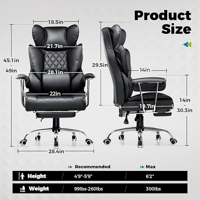 COMHOMA Big and Tall Office Chair, High Back Leather Gaming Chair - Image 2