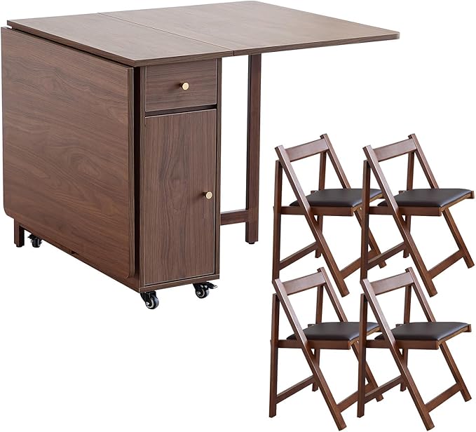 Walnut Drop Leaf Folding Dining Table by HOME