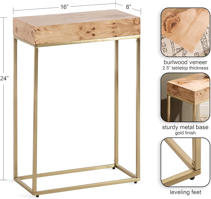 Kate and Laurel Karlsen Modern Wood and Metal Burlwood Narrow Side Table; 16 x - Image 3