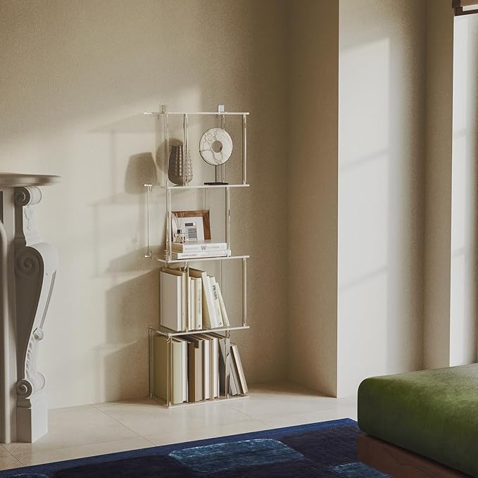 Acrylic Geometric Bookshelf for Small Spaces, 5-Tier Clear S Shaped Bookcase - Image 7