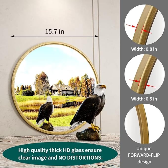 Growsun 15.7'' Retro Gold Round Mirror Circle Wall Mirror - Image 4