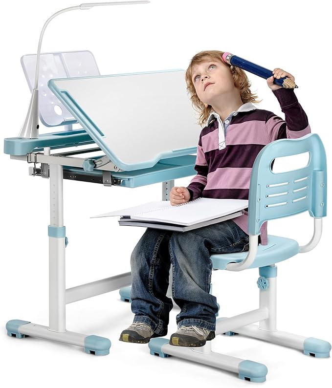 Rengue Kids Desk and Chair Set Height Adjustable School Study Desk and Chair by Rengue