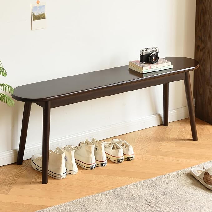 Walnut Solid Wood Bench, 39.4" L – Narrow Mid-Century Wooden Benches by BuzleerSolidWoodFurniture