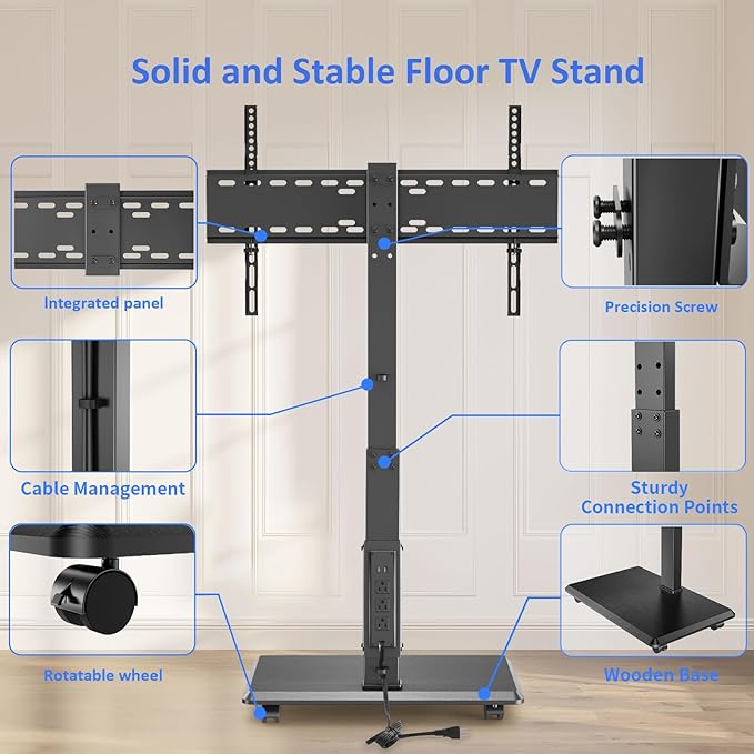 Rolling TV Stand with Power Outlet, Mobile TV Stand - Image 6