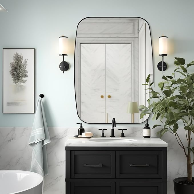 ANDY STAR Black Oblong Mirror, 36x48 Inch Black Oval Mirror by ANDYSTAR