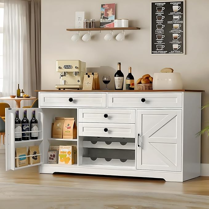 Modern Buffet Cabinet with 4 Drawers, 2 Doors & Adjustable Shelf, Large by FAVSH