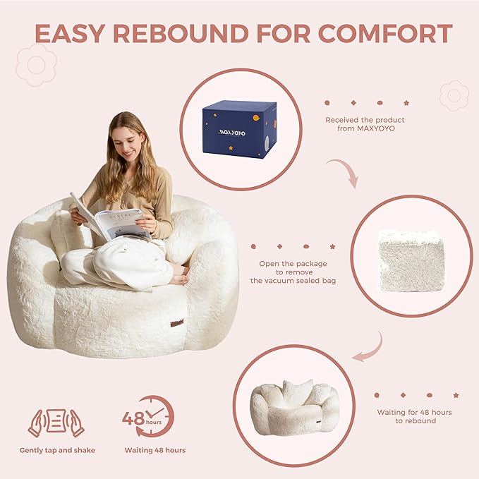 MAXYOYO Bean Bag Chair with 3 Pillows, Oversized Floral Shaped Bean Bag Sofa - Image 7
