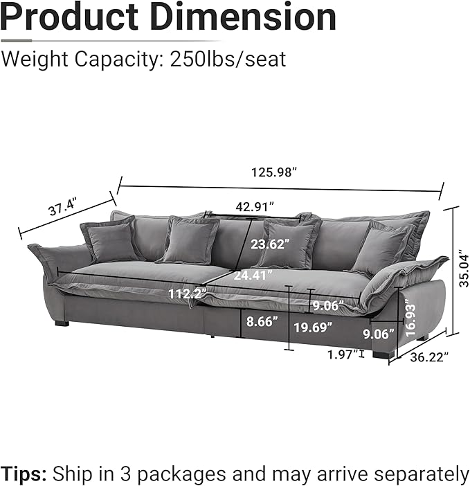 126 Inch Sailing Design Modular Sectional Cloud Sofa - Image 2