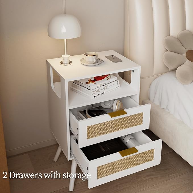 Rattan Nightstand, Farmhouse Bedside Table - Image 5