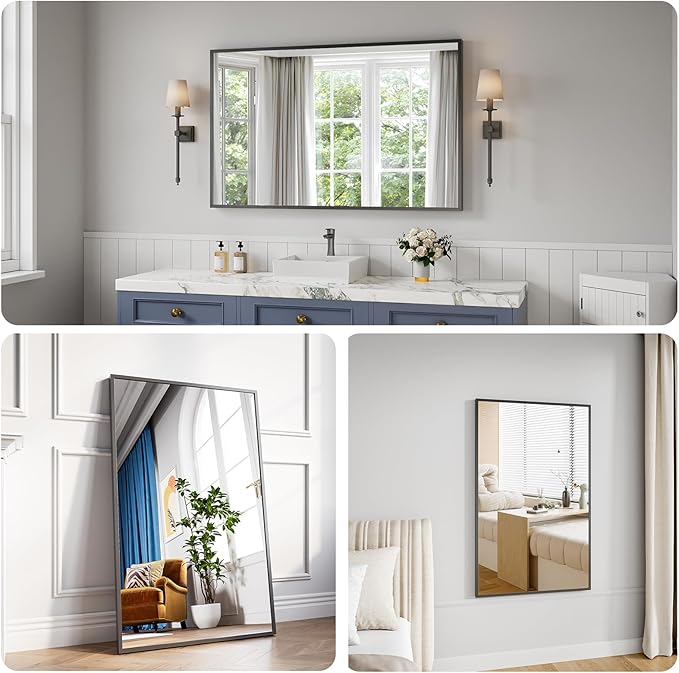 Koonmi Bathroom Mirror 30x48 Black Bathroom Wall-Mounted Mirrors, Modern Vanity - Image 3