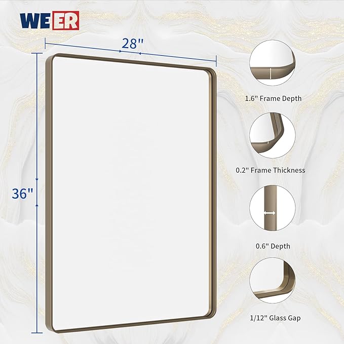 WEER 28x36 Inch Bronze Bathroom Mirror - Image 6