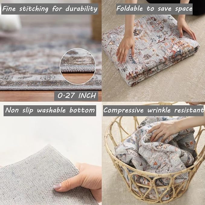 8x10 Washable Area Rug Medallion Distressed Design Boho Medallion Non-Shedding - Image 6