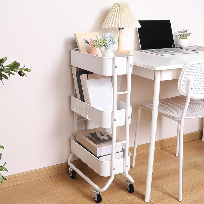 MAX Houser Slim 3-Tier Rolling Utility Cart, Narrow Metal Bathroom Storage - Image 4