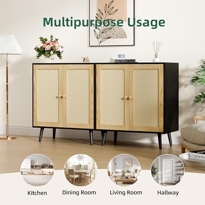 Set of 2 Rattan Sideboard Buffet Cabinets, Accent Cabinets - Image 6