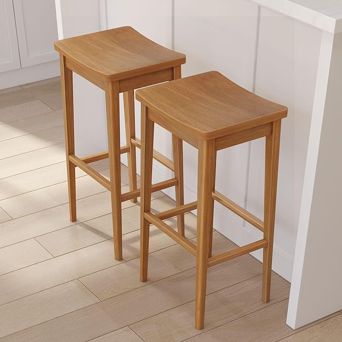 Plank+Beam Smythe Bar Stool, Sturdy Wood Modern Kitchen Bar Height Stool - Image 8