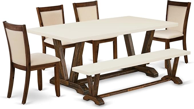 East West Furniture V727MZN32-6 6 Piece Dining Set Contains a Rectangle Dining by EastWestFurniture