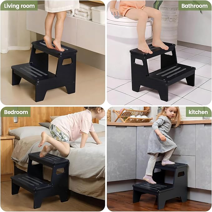 Wooden Step Stools for Kids, Heavy Duty Bamboo 2-Step Stepping Stools for - Image 2