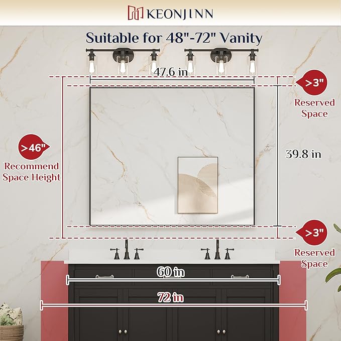 Keonjinn 48 x 40 in Brushed Nickel Bathroom Mirror, Rectangular Wall Metal - Image 5