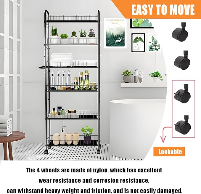 6 Tier 10in Slim Rolling Storage Cart - Image 3