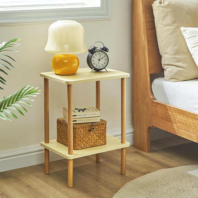 IBUYKE 2-Tier Side Table, Solid Wood Tall End Table - Image 2