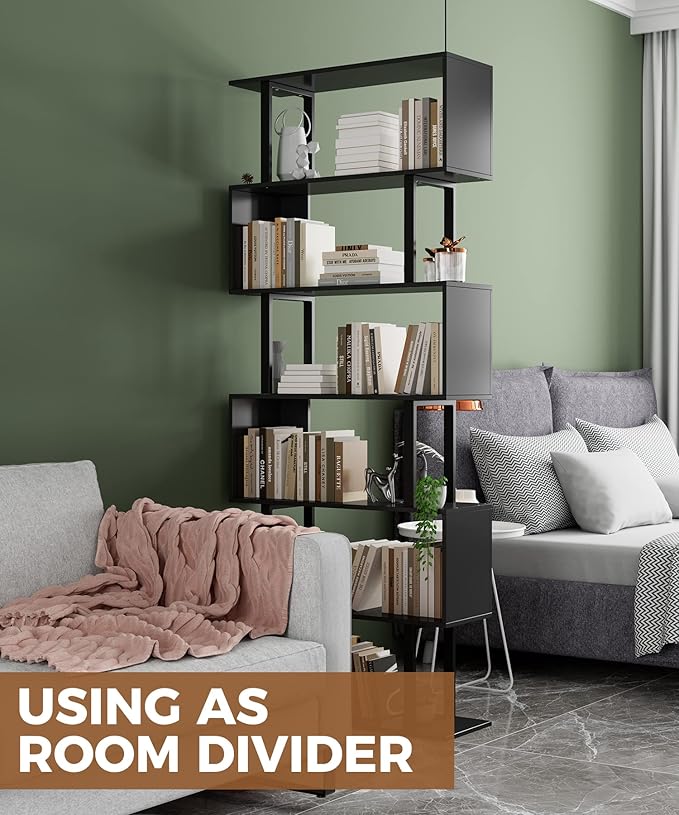 Gadroad 6 Tier Geometric Bookcase, Modern Corner Bookcase Storage Shelf Wood - Image 5