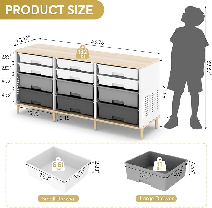 12-Drawer Storage Cabinet with Wooden Tabletop, Versatile Cube Storage - Image 3