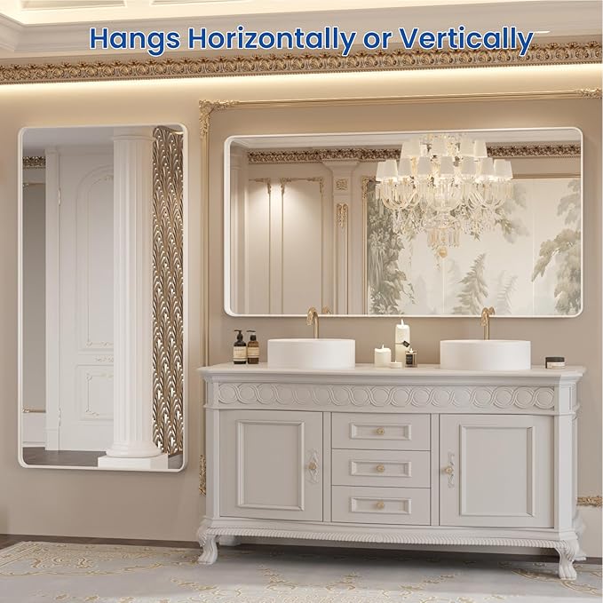 WEER White Bathroom Mirror 72X36 Inch, Rounded Rectangle White Metal Frame - Image 5