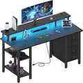 Lufeiya Black Gaming Desk with LED Lights and Power Outlets, 47 inch Computer by LUFEIYA