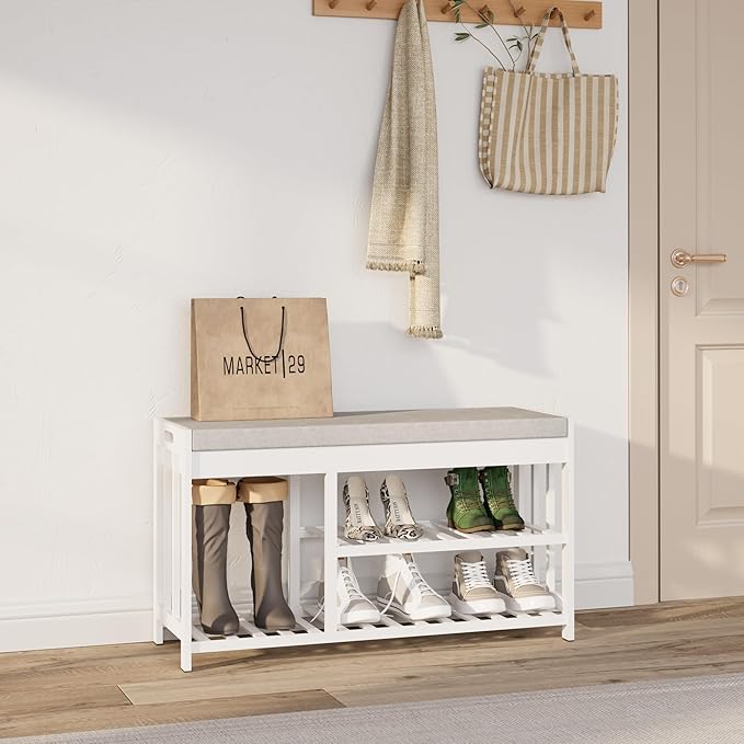 3-Tier Bamboo Shoe Rack Bench, Shoe Storage Organizer Bench, Entryway Benchs - Image 8