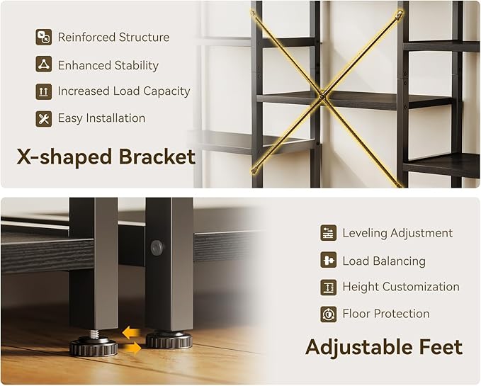 Casaottima Triple 5 Tier Bookshelf, Large Bookcase - Image 5
