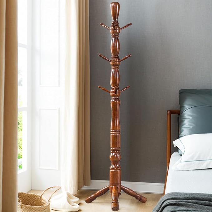 Wood Coat Rack Hall Tree, Stable Triangle Base Coat Tree - Image 3