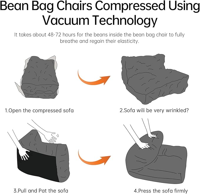 Bean Bag Chair with Ottoman, Comfy Bean Bag Sofa with Memory Foam, Lazy BeanBag - Image 6