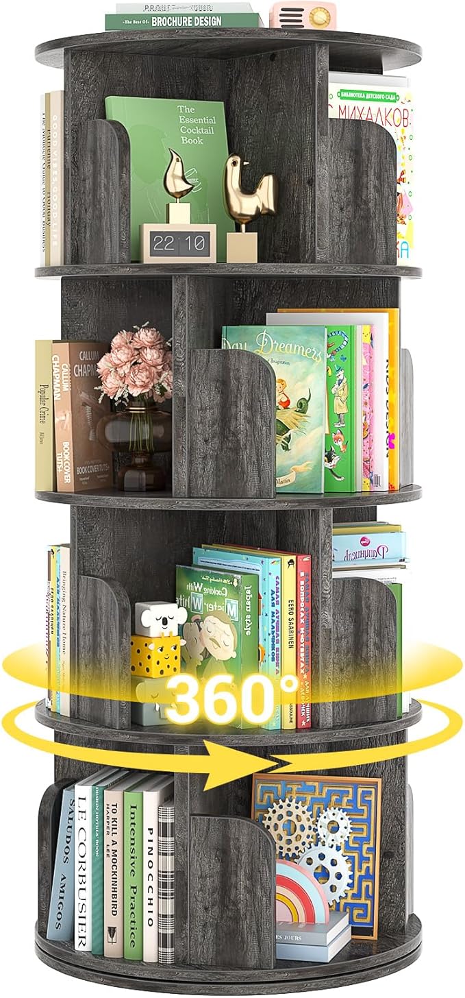 Rotating Bookshelf, Wood Corner Bookshelf, 360 Display Spinning Bookcase by Besiost