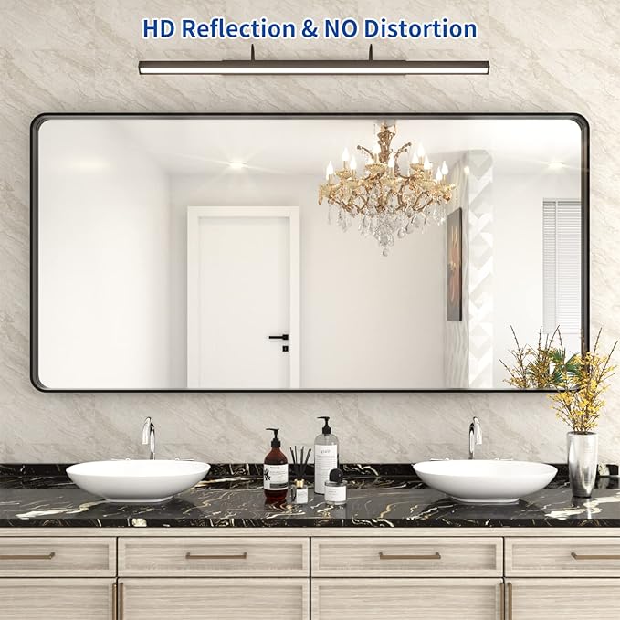 WEER Black Bathroom Mirror 72x36 Inch, Large Rounded Rectangle Matte Black - Image 2