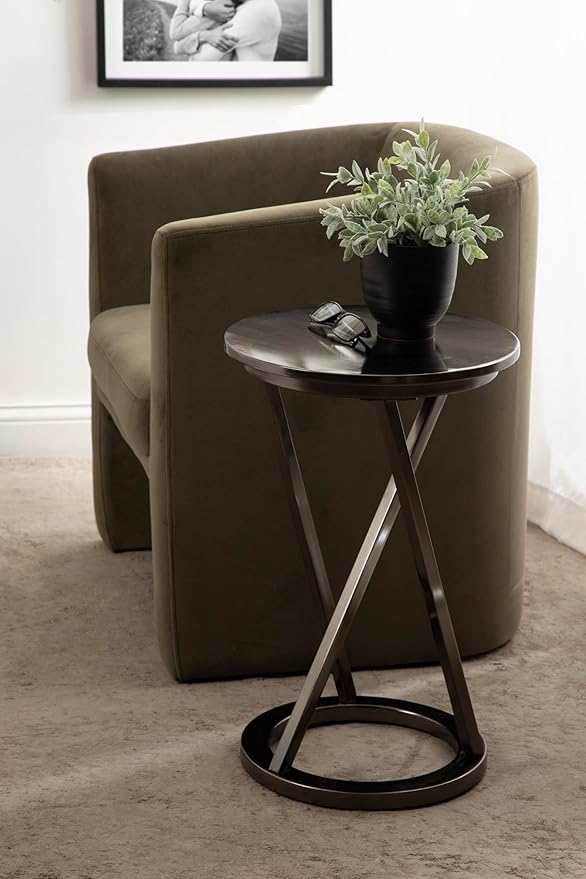 Kate and Laurel Aja Modern Metal Round Side Table; 15 x 15 x 23; Gray Gunmetal; - Image 3