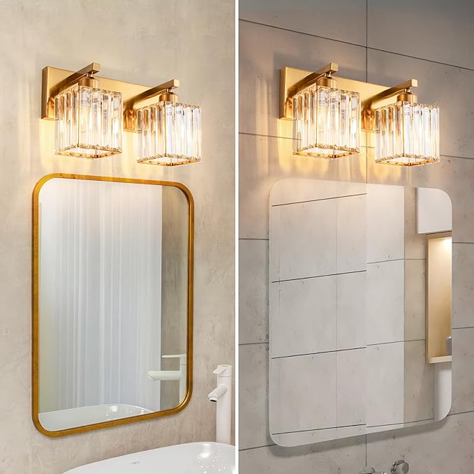 Modern Bathroom Vanity Light 2-Lights Gold Crystal Bathroom Wall Light Vanity - Image 4