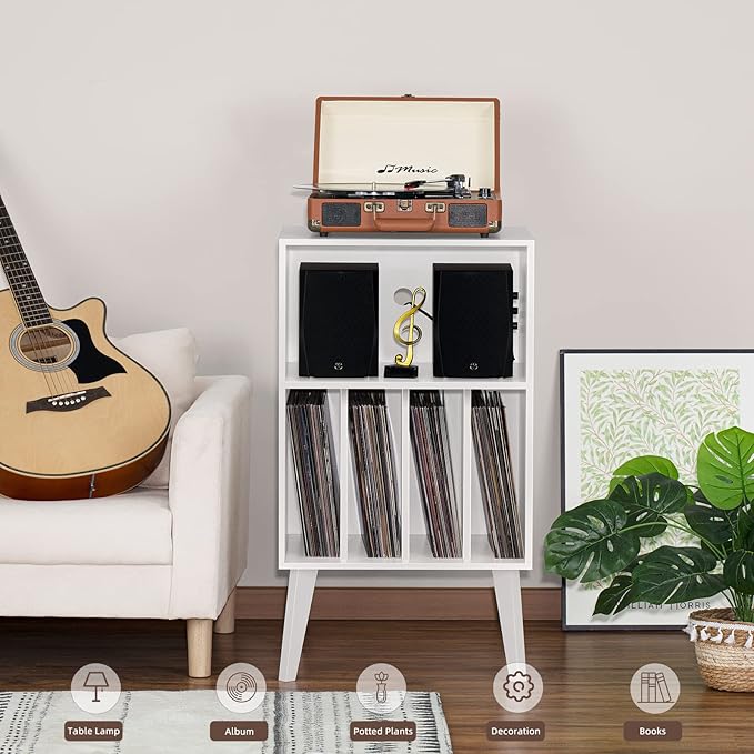 Lerliuo Record Player Stand, Mid-Century Vinyl Storage Cabinet Table - Image 8