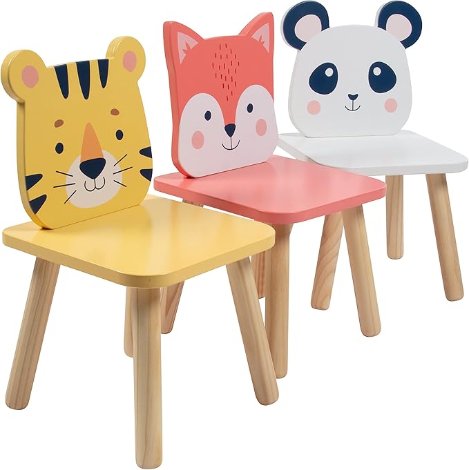 Kids Wooden Animal Table & Chair Set w 4 Seats- Tiger Panda & Fox Plus Adult - Image 8