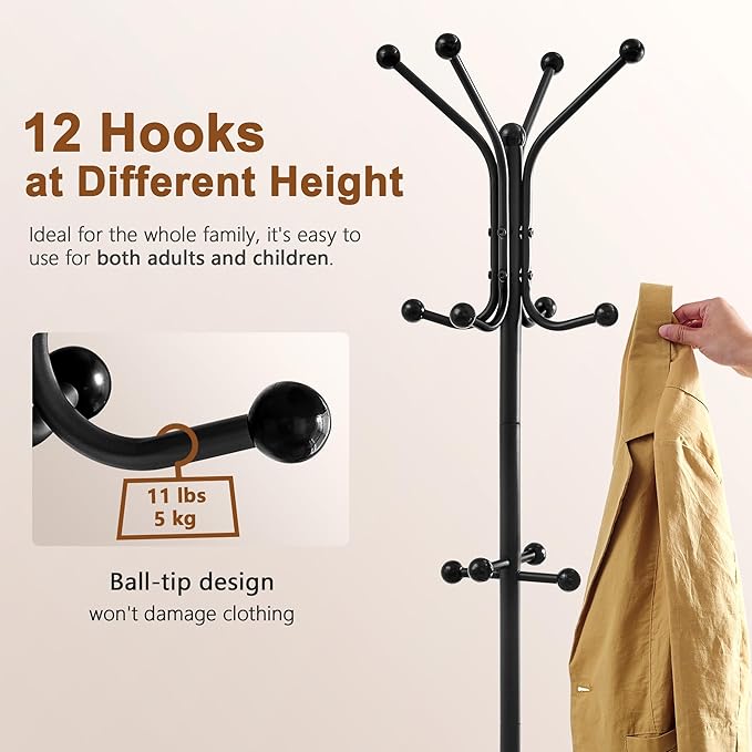Hoctieon Coat Rack Freestanding, Coat Tree - Image 4