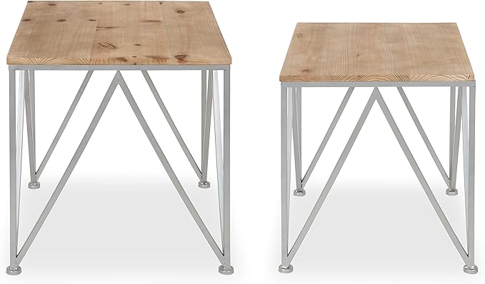 Kate and Laurel Uzma 2-Piece Modern Side Accent Tables Geometric Metal Silver - Image 4