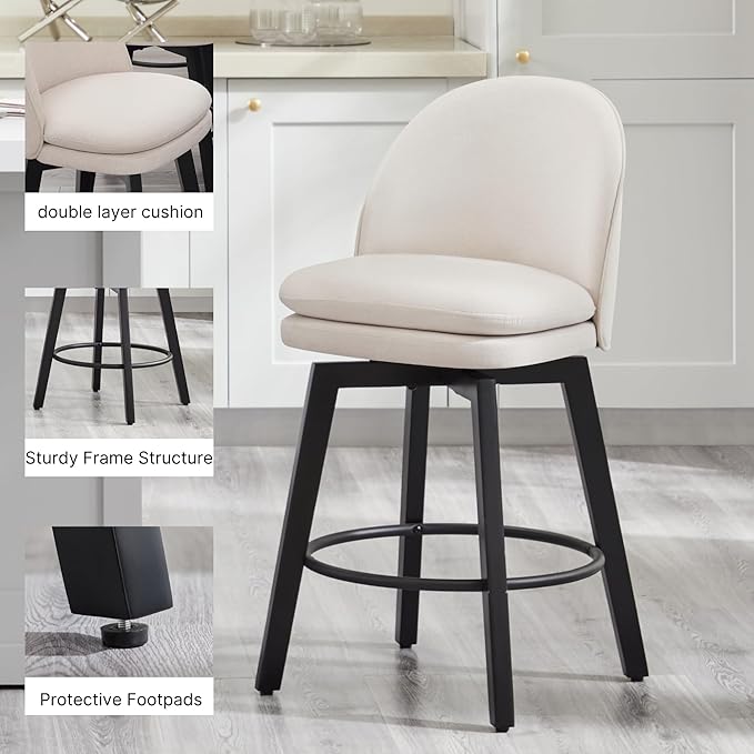 Counter Height Barstools 26 inch Upholstered Swivel Bar Stools - Image 5