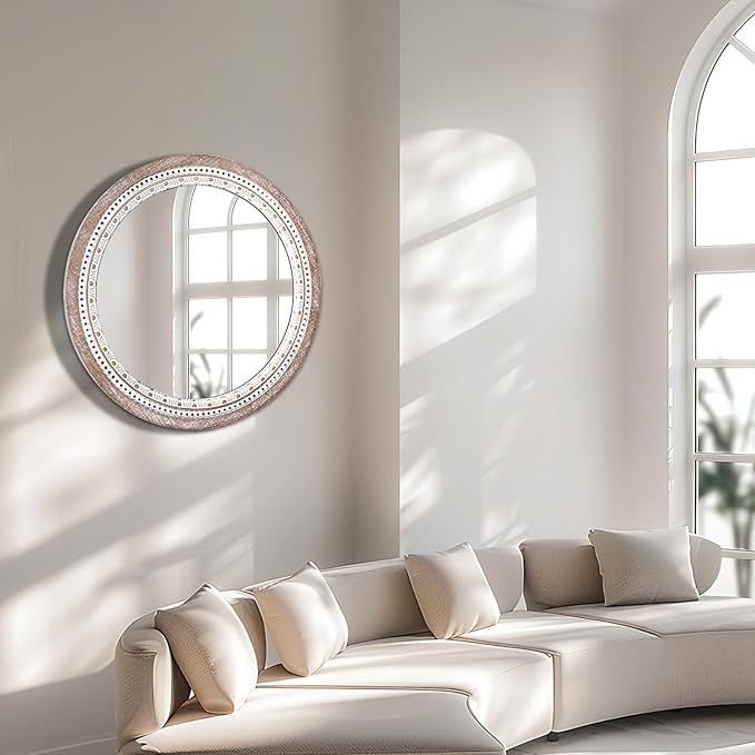 32" Farmhouse Wooden Decorative Round Mirrors - Image 4