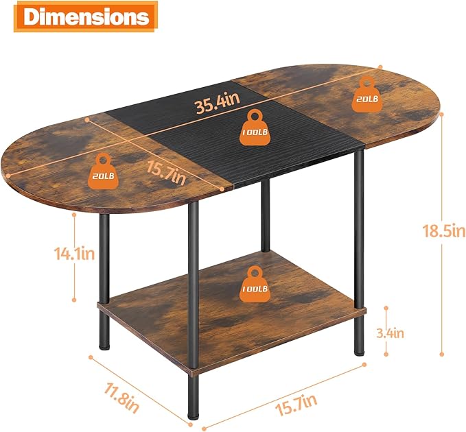 Coffee Tables for Living Room, 2-Tier Small Coffee Table Farmhouse Oval Center - Image 2