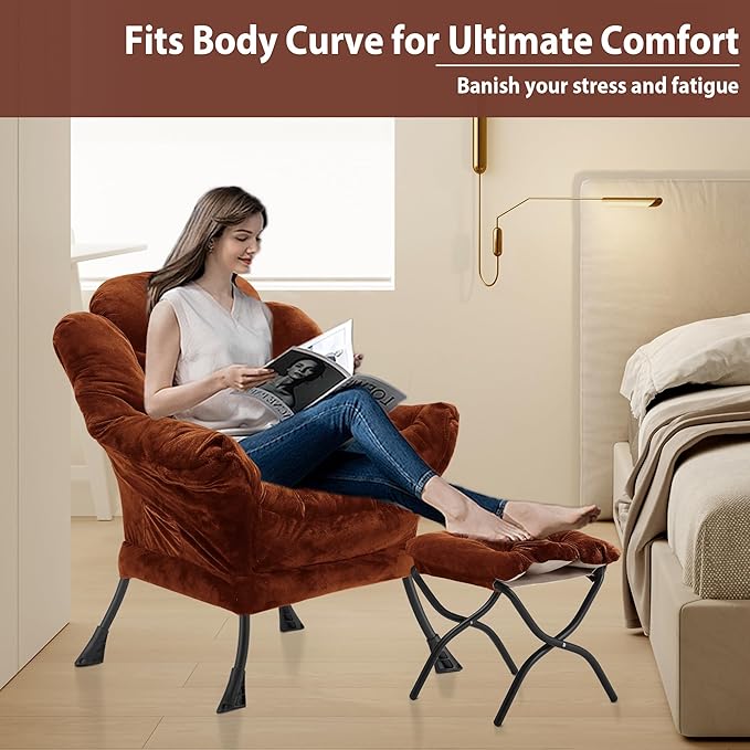 Lazy Chair with Folding Ottoman, Accent Chair Plush Upholstered with Metal - Image 5